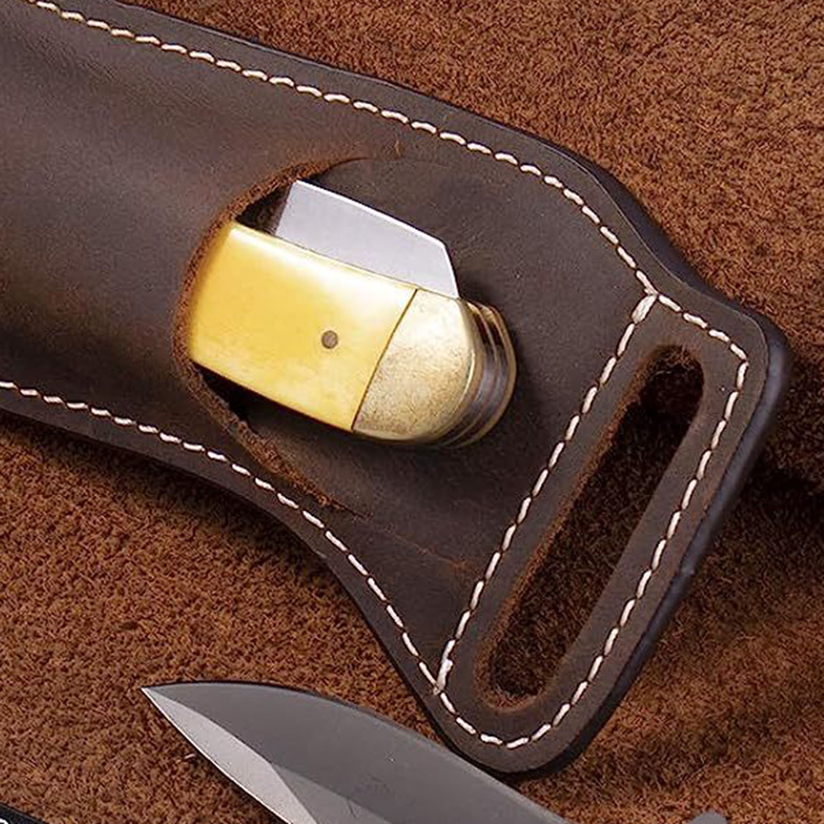 Brown Leather Knife Waist Bag  - Edc Carry Belt Leather 评论和价格